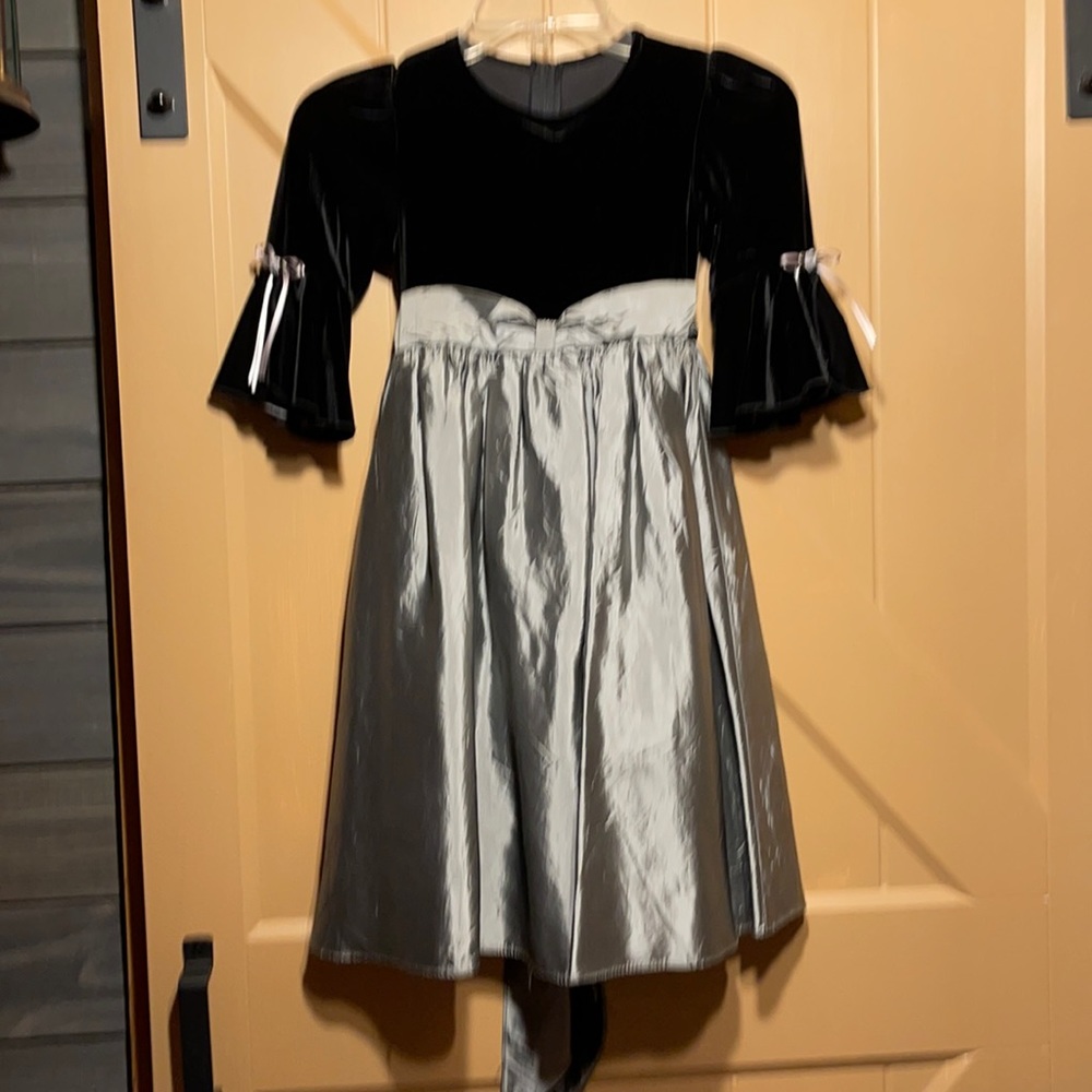 Black velvet and grey taffeta girls dress